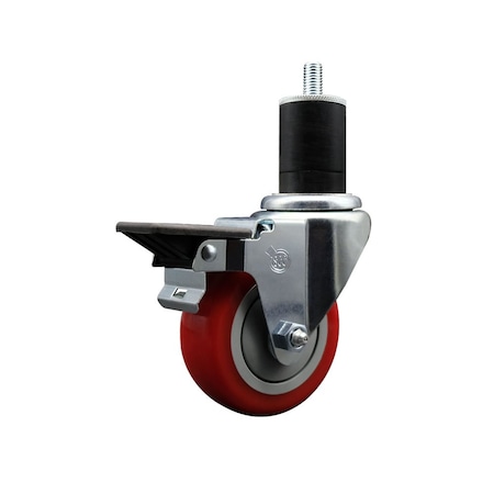 Service Caster 3.5'' Red Poly Swivel 1-3/4'' Expanding Stem Caster with Brake SCC-EX20S3514-PPUB-RED-PLB-134